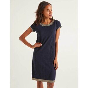 BODEN Dark Blue Gold Embroidered Trim Short Sleeve Shift Dress Women's Size 8 L